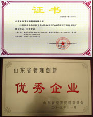 雅安变压器厂家优秀管理企业证书